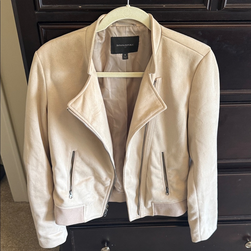 Banana Republic Light Beige Zip-Front Suede Jacket